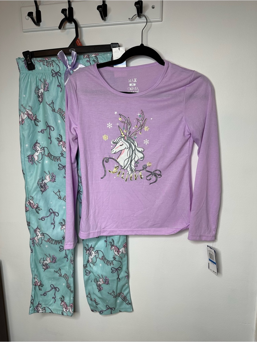 MAX & OLIVIA Kids' Lavender Unicorn Pajama Set Size 14-16